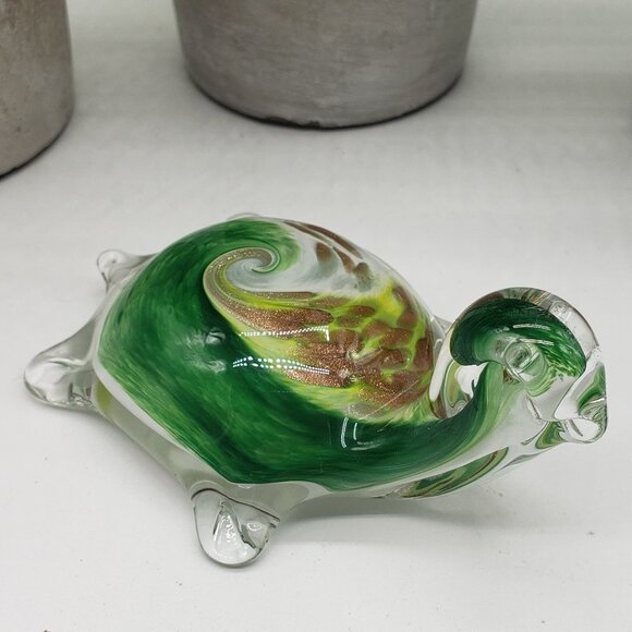Murano Style Green White Gold Aventurine Art Glass Turtle Figurine Paperweight - Picture 10 of 10